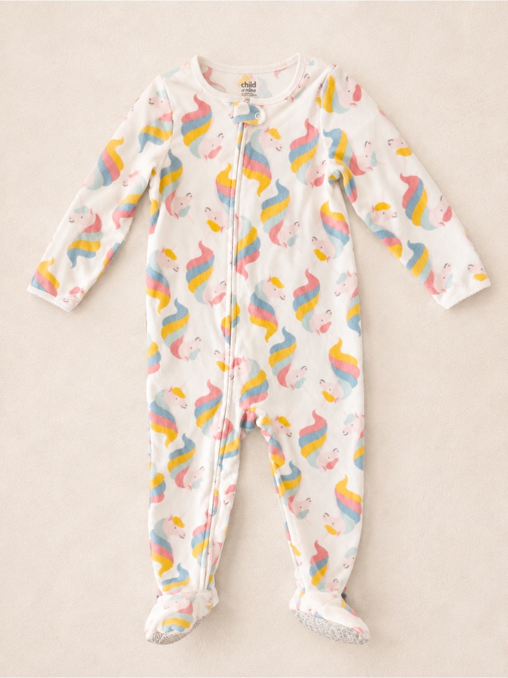 Carter’s Child of Mine 3T White Unicorn Print Footed One-Piece Fleece Pajamas